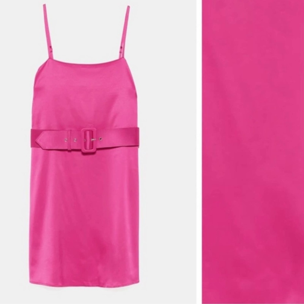 NEW ZARA PINK SATIN EFFECT MINI DRESS - Picture 9 of 10